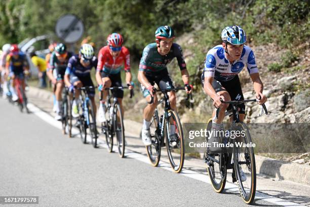 Remco Evenepoel of Belgium and Team Soudal - Quick Step - Polka Dot Mountain Jersey attacks during the 78th Tour of Spain 2023, Stage 15 a 158.3km...