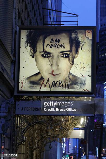 Signage at the Broadway opening night of "Macbeth" at The Ethel Barrymore Theatre on April 21, 2013 in New York City.
