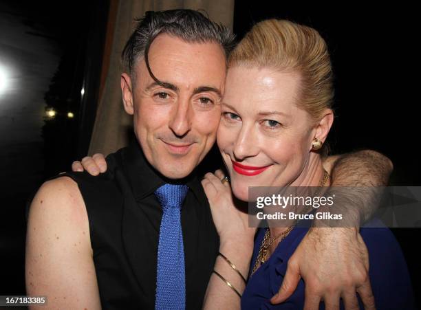 Alan Cumming and Justin Vivian Bond attend the after party for the Broadway opening night of "Macbeth" at Hudson Terrace on April 21, 2013 in New...