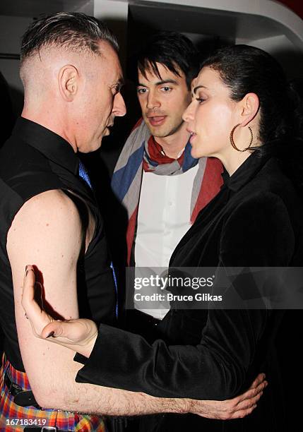 Alan Cumming, Keith Lieberthal and Julianna Margulies attend the after party for the Broadway opening night of "Macbeth" at Hudson Terrace on April...