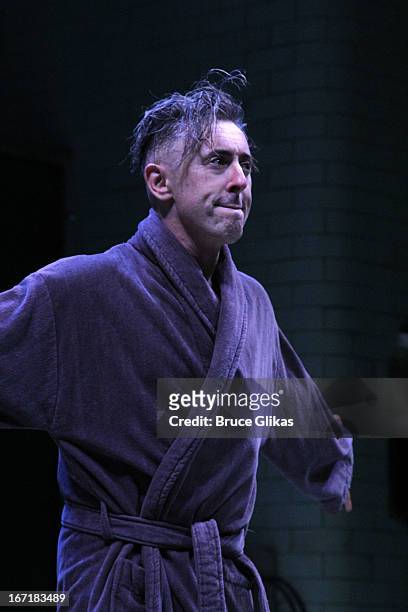 Alan Cumming takes his opening night curtain call in "Macbeth" at The Ethel Barrymore Theatre on April 21, 2013 in New York City.