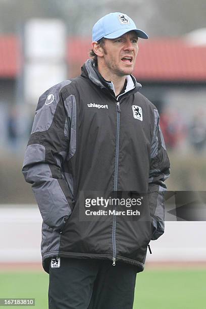 Muenchen's coach Markus von Ahlen reacts during the Regionalliga Bayern match between FV Illertissen and 1860 Muenchen II at Voehlinstadion on April...