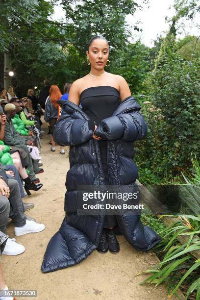 Grace Carter attends the Holzweiler show during London Fashion Week September 2023 at Camley Street Natural Park on September 17, 2023 in London,...