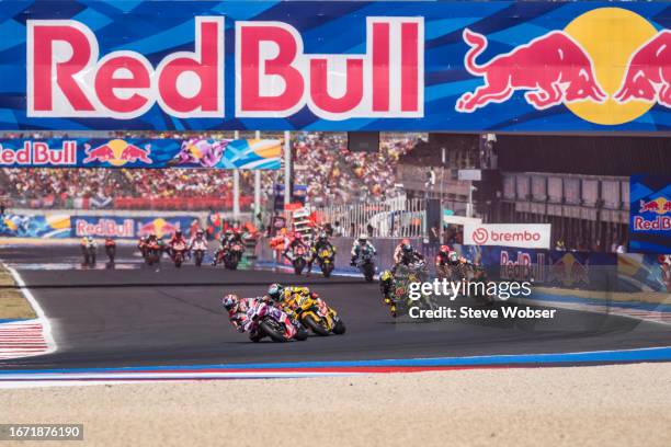 MotoGP after one lap on the main straight during the Race of the MotoGP Gran Premio Red Bull di San Marino e della Riviera di Rimini at Misano World...