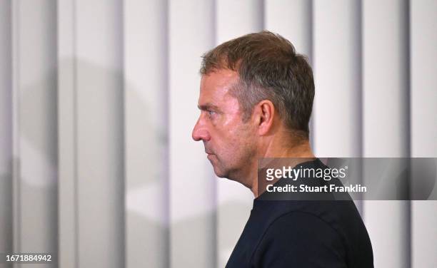 Hans-Dieter Flick, head coach of Germany looks on during his press conference after the international friendly match between Germany and Japan at...
