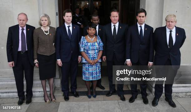 Minister of State for Police and Criminal Justice Damian Green, Home Secretary Teresa May, Deputy Prime Minister Nick Clegg, mother of Stephen...