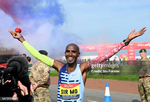 Sir Mo Farah of Great Britain pictured after finishing in fourth place in the Elite Men race in his final race during the AJ Bell Great North Run...