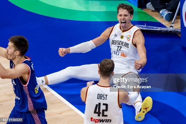 Moritz Wagner of Germany reacts during the FIBA Basketball World Cup Final between Germany and Serbia at Mall of Asia Arena on September 10, 2023 in...