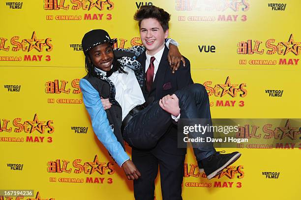 Akai and Theo Stevenson attend the UK premiere of 'All Stars' at The Vue West End on April 22, 2013 in London, England.