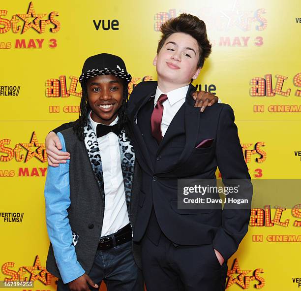 Akai and Theo Stevenson attend the UK premiere of 'All Stars' at The Vue West End on April 22, 2013 in London, England.