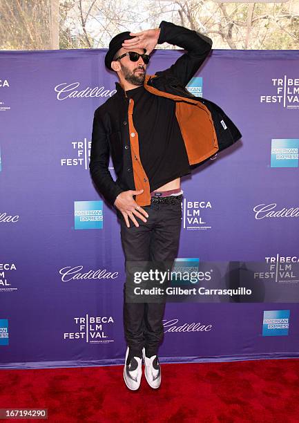 Artist JR attends the screening of "Inside Out: The People's Art Project" during the 2013 Tribeca Film Festival at SVA Theater on April 20, 2013 in...