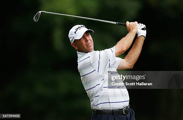 Patrick Sheehan hits a shot during the first round of the Brasil Classic Presented by HSBC at the Sao Paulo Golf Club on April 4, 2013 in Sao Paulo,...