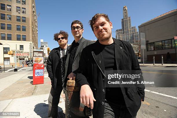 Composers and musicians David Little, Ted Hearne and Matt Marks are photographed for Los Angeles Times on April 6, 2013 in Brooklyn, New York.