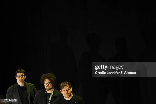 Composers and musicians David Little, Ted Hearne and Matt Marks are photographed for Los Angeles Times on April 6, 2013 in Brooklyn, New York.