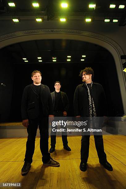 Composers and musicians David Little, Ted Hearne and Matt Marks are photographed for Los Angeles Times on April 6, 2013 in Brooklyn, New York.