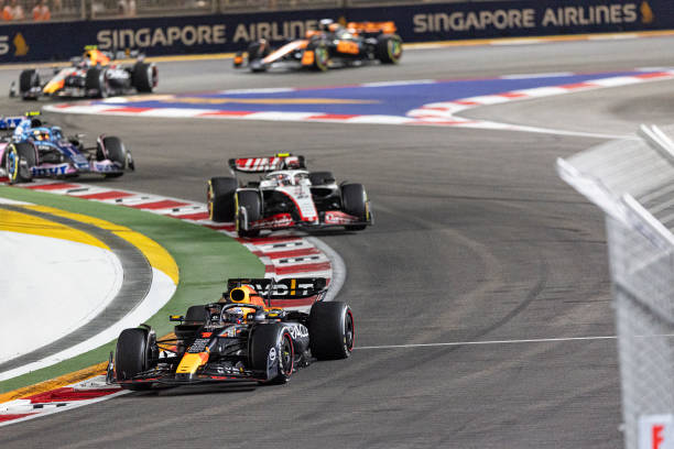 F1 Grand Prix of SingaporeSINGAPORE, SINGAPORE - SEPTEMBER 17: Max Verstappen of the Netherlands driving the (1) Oracle Red Bull Racing RB19 on track during the F1 Grand Prix of Singapore at Marina Bay Street Circuit on September 17, 2023 in Singapore, Singapore.