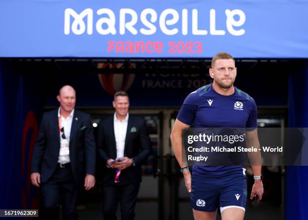 Finn Russell of Scotland arrives prior to the Rugby World Cup France 2023 match between South Africa and Scotland at Stade Velodrome on September 10,...