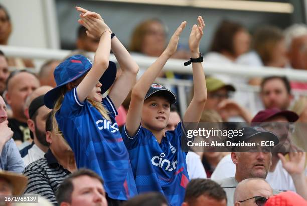 England fans during the 2nd Metro Bank ODI between England and New Zealand at The Ageas Bowl on September 10, 2023 in Southampton, England.