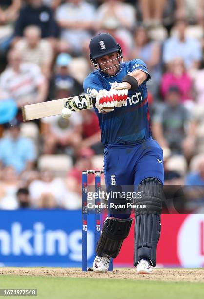 Liam Livingstone of England bats during the 2nd Metro Bank One Day International match between England and New Zealand at The Ageas Bowl on September...
