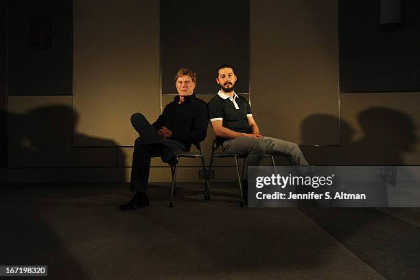 Actor/director Robert Redford and actor Shia LaBeouf are photographed for Los Angeles Times on April 1, 2013 in New York City.