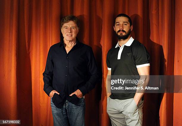 Actor/director Robert Redford and actor Shia LaBeouf are photographed for Los Angeles Times on April 1, 2013 in New York City.