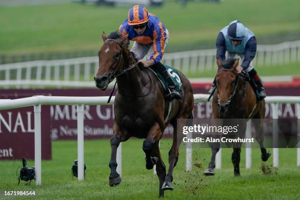 Ryan Moore riding Henry Longfellow win The Goffs Vincent O'Brien National Stakes at Curragh Racecourse on September 10, 2023 in Kildare, Ireland.