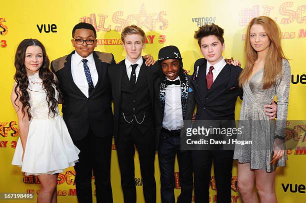Hanae Atkins, Gamal Toseafa, Dominic Herman Day, Akai, Theo Stevenson and Amelia Clarkson attend the UK premiere of 'All Stars' at The Vue West End...