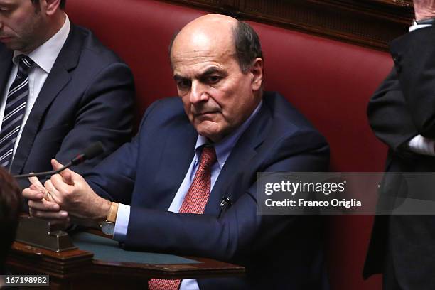 Secretary of Democratic Party Pier Luigi Bersani attends the inauguration of the newly reelected President Giorgio Napolitano during a joint session...