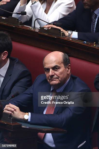 Secretary of Democratic Party Pier Luigi Bersani attends the inauguration of the newly reelected President Giorgio Napolitano during a joint session...