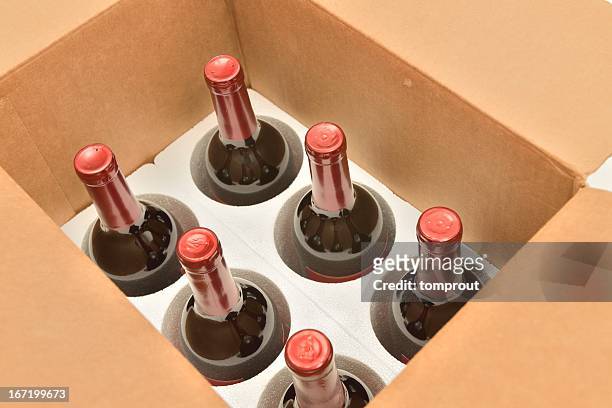 secure shipping of wine bottles in a box - styrofoam container stock pictures, royalty-free photos & images