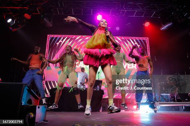 Singer/rapper Sho Madjozi performs at the Festival Street Music Stage on September 09, 2023 in Toronto, Ontario.