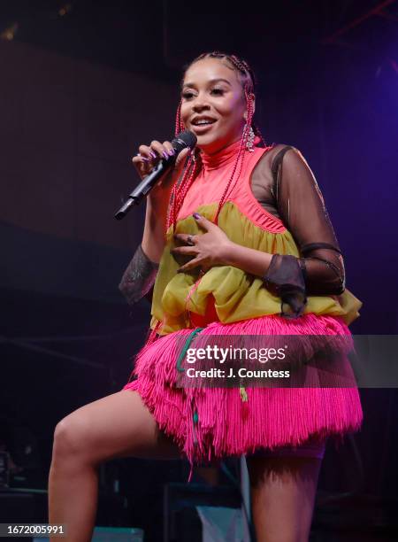 Singer/rapper Sho Madjozi performs at the Festival Street Music Stage on September 09, 2023 in Toronto, Ontario.