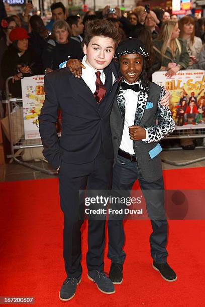 Theo Stevenson and Akai attend the UK Premiere of 'All Stars' at Vue West End on April 22, 2013 in London, England.