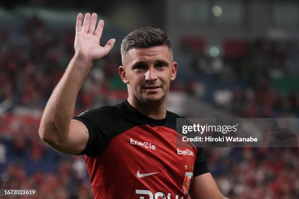 Bryan Linssen of Urawa Red Diamonds looks on after the J.LEAGUE YBC Levain Cup quarter final second leg match between Urawa Red Diamonds and Gamba...