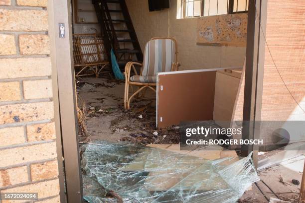 Damaged holiday accomodation venue is seen after unusually large waves hit the coastal village of Gordon's Bay, South Africa on September 17, 2023...