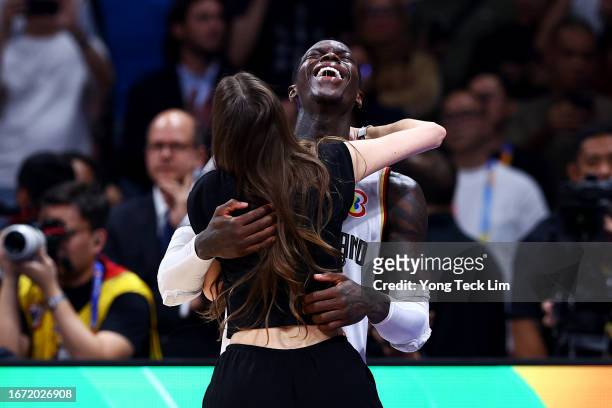 Dennis Schroder of Germany celebrates with his wife Ellen Ziolo after the FIBA Basketball World Cup Final victory over Serbia at Mall of Asia Arena...