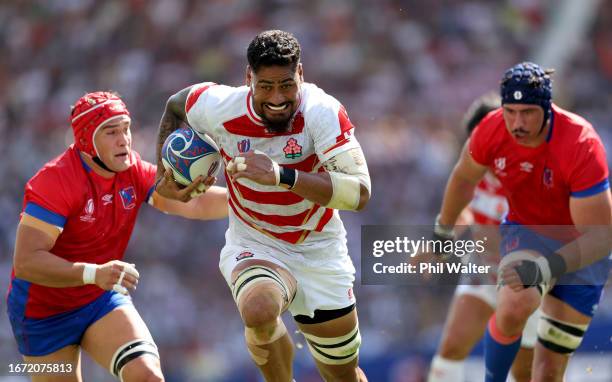 Amato Fakatava of Japan heads in for a try during the Rugby World Cup France 2023 match between Japan and Chile at Stadium de Toulouse on September...