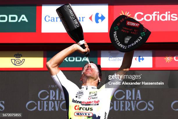 Rui Costa of Portugal and Team Intermarché - Circus - Wanty celebrates at podium as stage winner during the 78th Tour of Spain 2023, Stage 15 a...