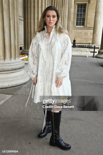 Honor Swinton Byrne attends the Erdem show during London Fashion Week September 2023 at The British Museum on September 17, 2023 in London, England.