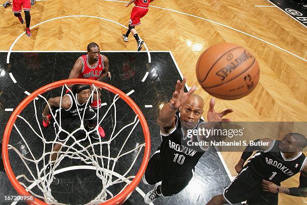 Keith Bogans of the Brooklyn Nets grabs the rebound against the Chicago Bulls in Game One of the Eastern Conference Quarterfinals during the 2013 NBA...