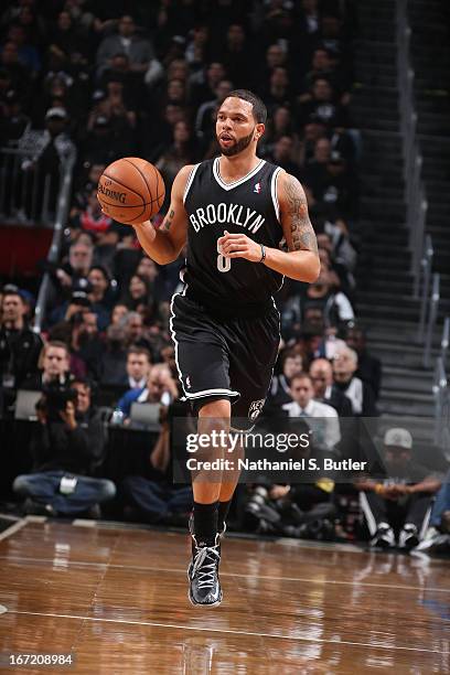 Deron Williams of the Brooklyn Nets handles the ball against the Chicago Bulls in Game One of the Eastern Conference Quarterfinals during the 2013...