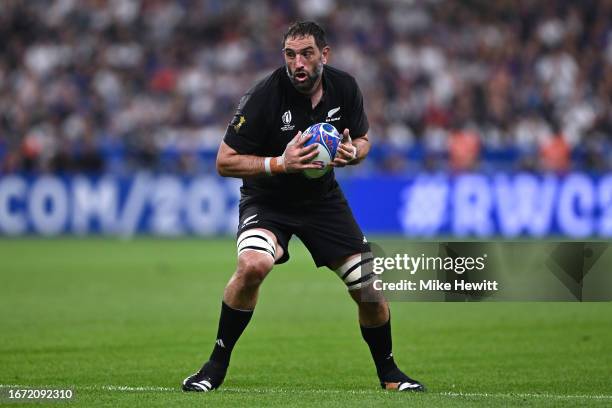 Samuel Whitelock of New Zealand in action during the Rugby World Cup France 2023 match between France and New Zealand at Stade de France on September...