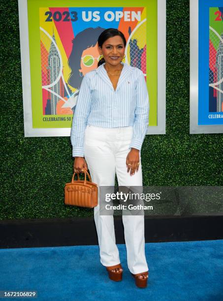 Mindy Kaling is seen at the Final game with Coco Gauff vs. Aryna Sabalenka at the 2023 US Open Tennis Championships on September 09, 2023 in New York...