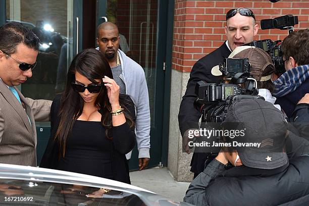 Kim Kardashian and Kanye West seen on the streets of Manhattan on April 22, 2013 in New York City.