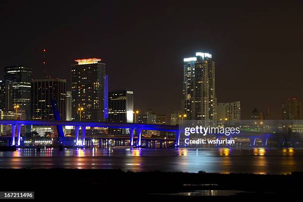 miami - miami skyline night stock pictures, royalty-free photos & images