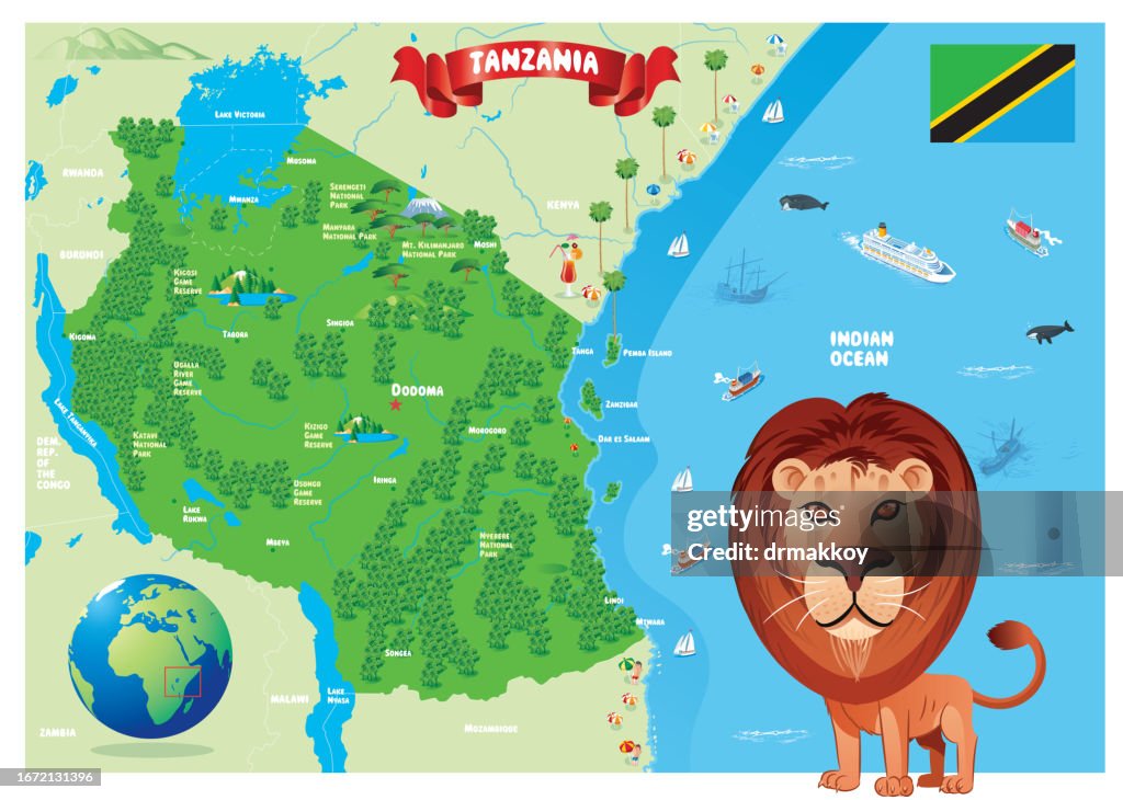 Tanzania Map And Lions