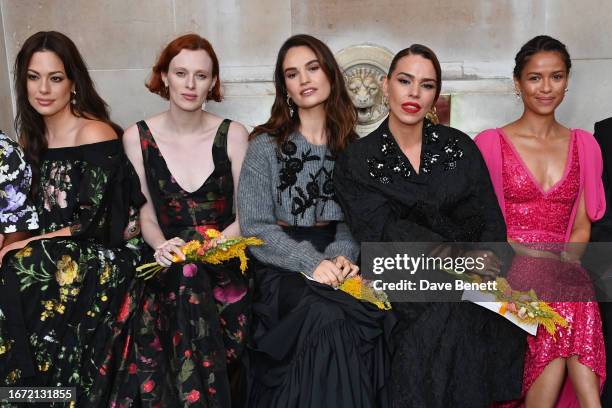 Ashley Graham, Karen Elson, Lily James, Billie Piper and Gugu Mbatha-Raw attend the Erdem show during London Fashion Week September 2023 at The...