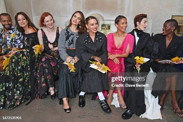 Justin Ervin, Karen Elson, Lily James, Billie Piper, Gugu Mbatha-Raw, Erin O'Connor and Sheila Atim attend the Erdem show during London Fashion Week...