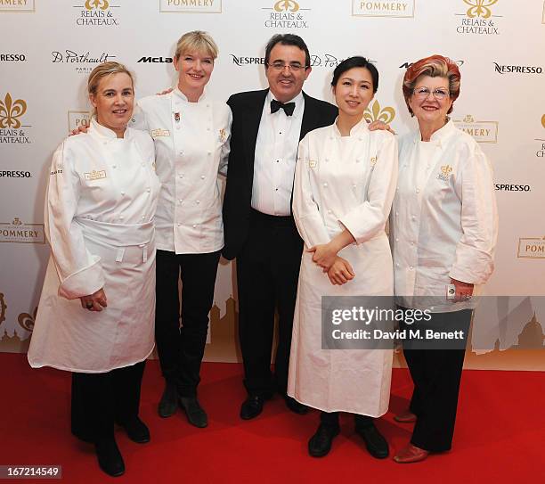 Helene Darroze, Margot Janze, Jaume Tapies, Lanshu Chen and Annie Feolde attend Relais & Chateaux's 'Diner des Grands Chefs London 2013' in aid of...