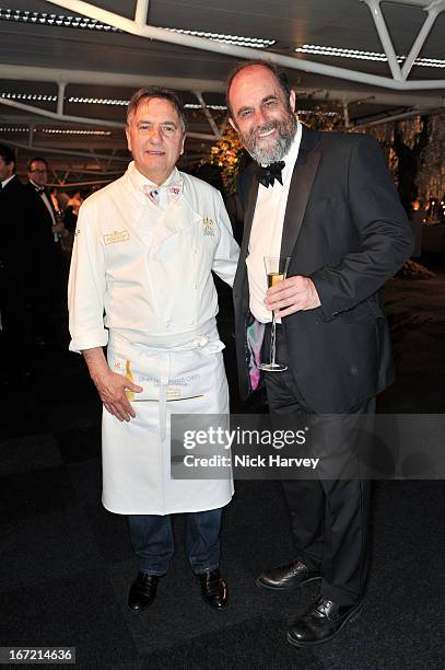 Raymond Blanc and David Heath attend as Relais & Chateaux present 'Diner Des Grands Chefs London 2013' at The Old Billingsgate on April 22, 2013 in...